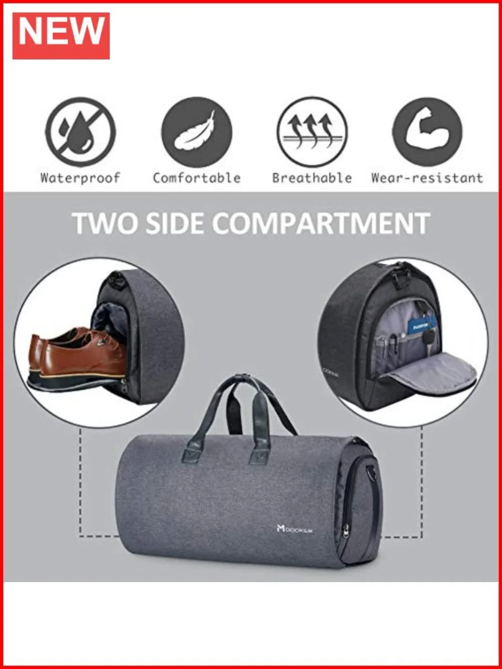 Convertible Garment Bag with Shoulder Strap, 2 in 1 Hanging Suitcase Duffel for